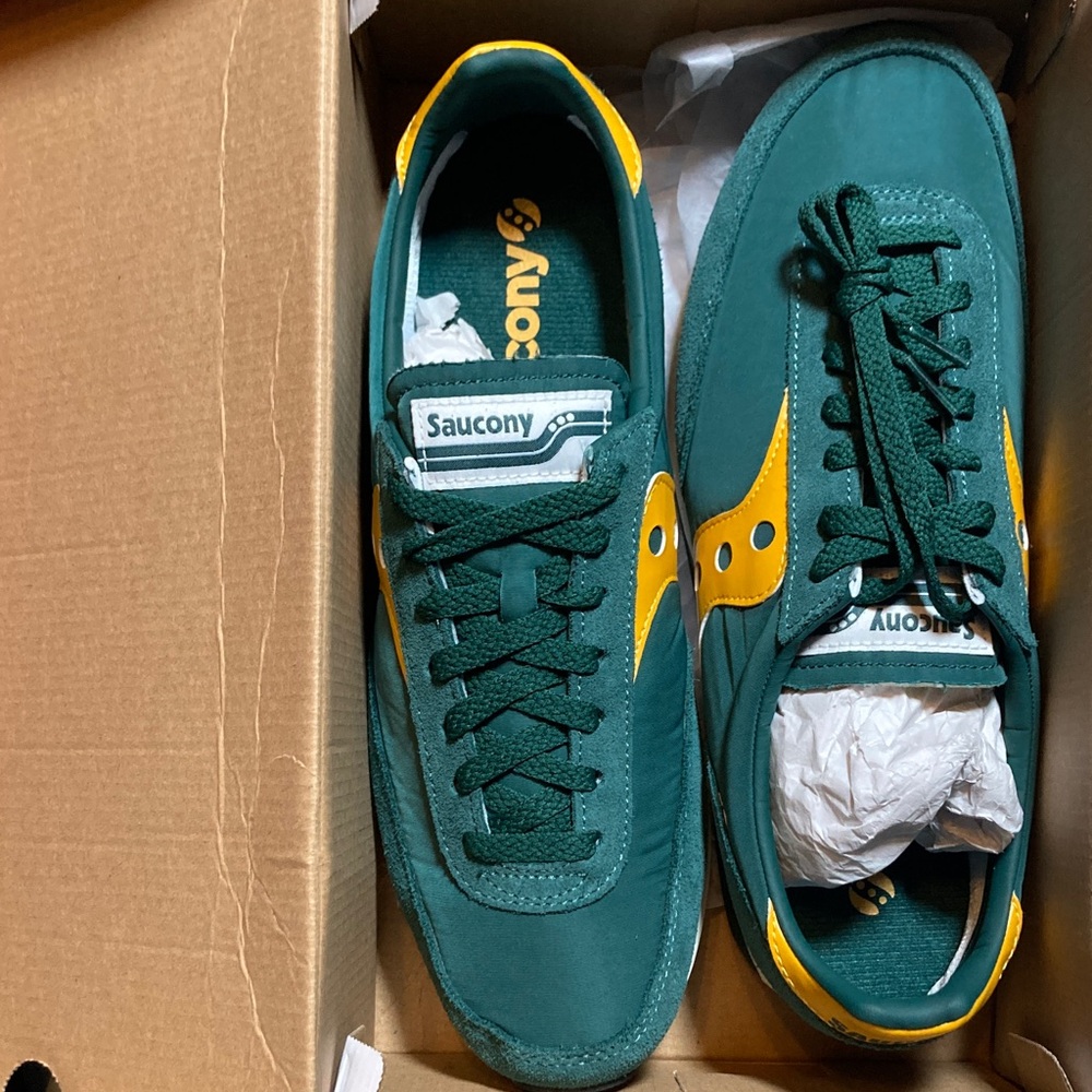 NIB Saucony Trainer 80 Unisex Men's 11 Womens 12.5 Teal & Mustard Sneakers - Picture 5 of 6